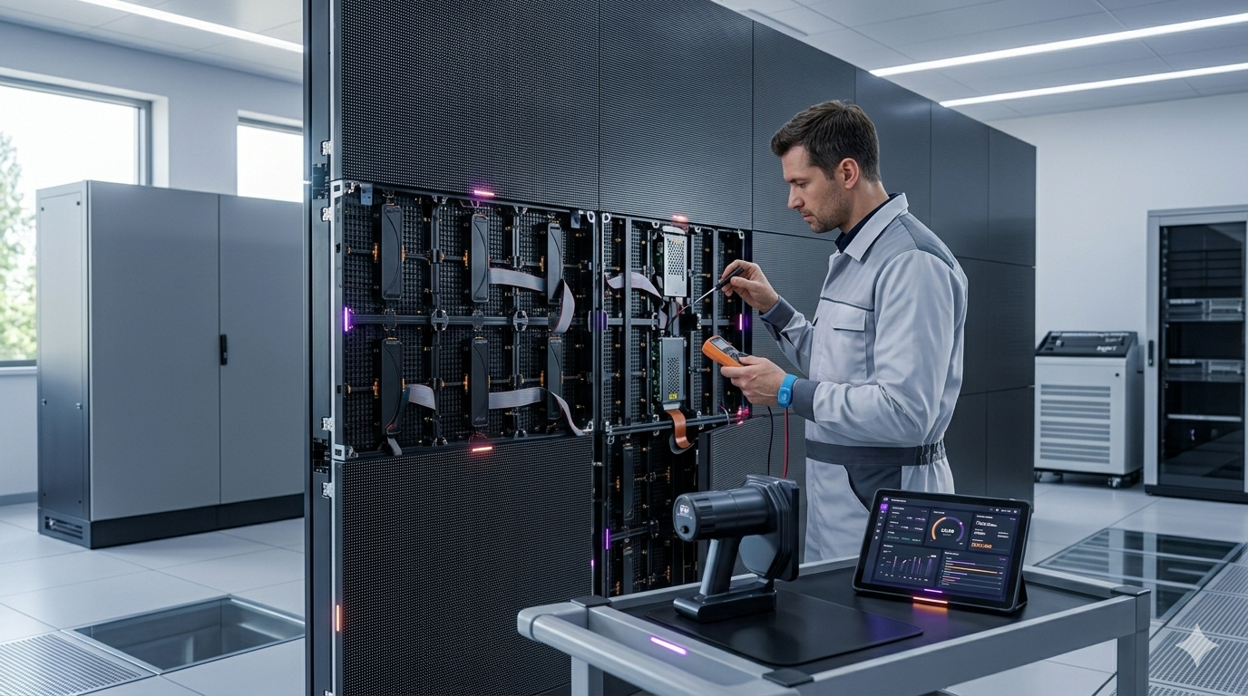 Technician working on LED display